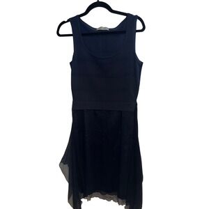 D. Exterior Navy Blue Knit Chiffon Handkerchief Hem Dress Made in Italy
